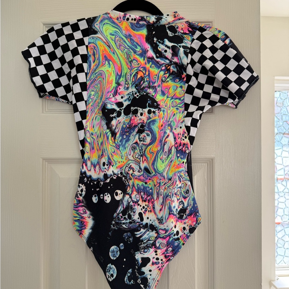 Rave With Mi Gente Bodysuit Acid Wash